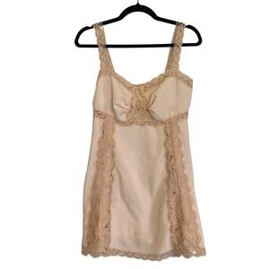 Vintage Delicates Lace Trim Chemise Slip Dress Cream Pink Mini 1990s Sleeveless